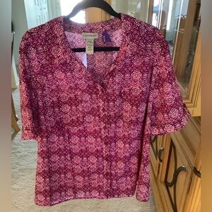PRETTY CATHERINES 2XWP SHORT SLEEVE BUTTON DOWN COLLARED BLOUSE.